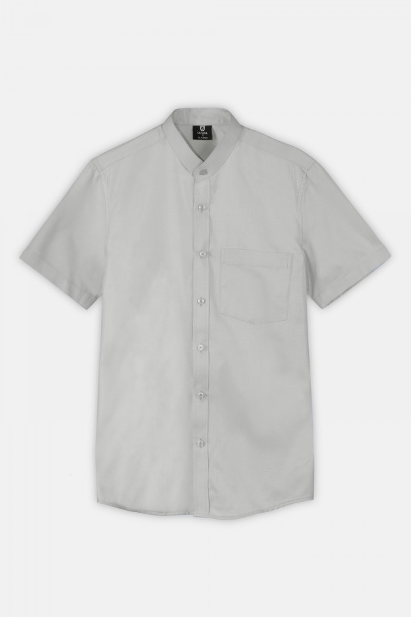 Mens Short Sleeve Chinese Collar Single Pocket Uniform Shirt